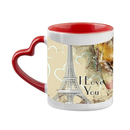 I Love You - Paris Design - 11 Oz Heart Handled Mug - Love/ Valentine's Day