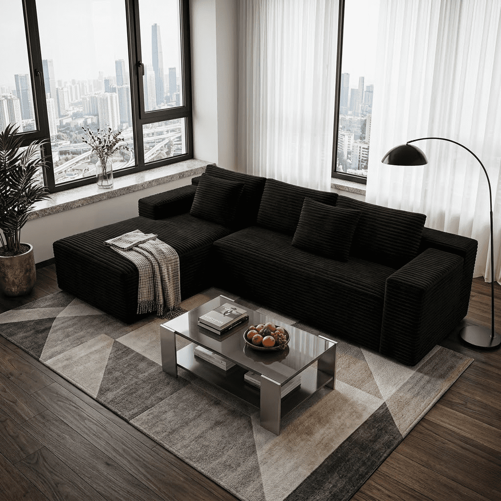 Howcool 104" Cloud Sectional Sofa, Oversized Boneless Modular L-Shaped Couch with Deep Seat & Oversized Chaise, Memory Foam Compression Sofa, No Assembly for Living Room Apartment,Black