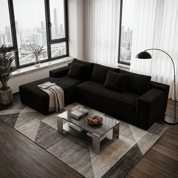 Howcool 104" Cloud Sectional Sofa, Oversized Boneless Modular L-Shaped Couch with Deep Seat & Oversized Chaise, Memory Foam Compression Sofa, No Assembly for Living Room Apartment,Black