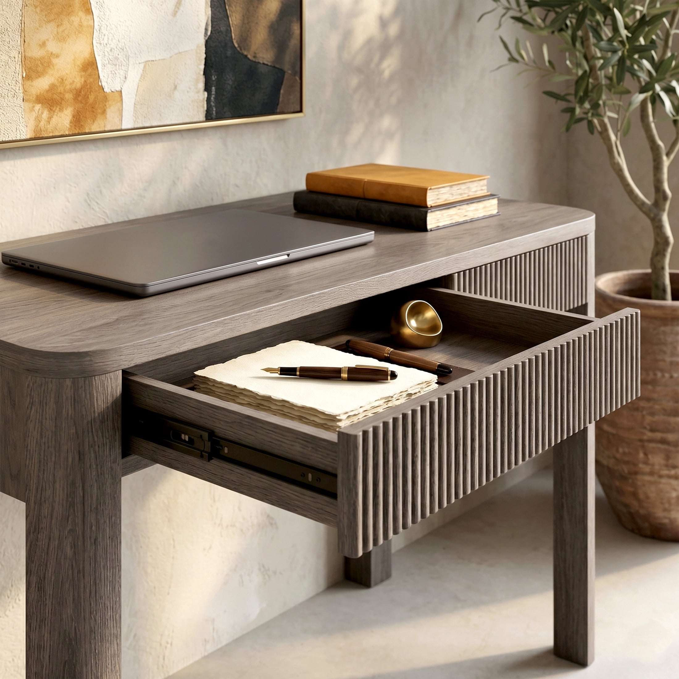 Evelyn&Zoe Modern/Contemporary 48" Wide Antiqued Gray Oak Home Office