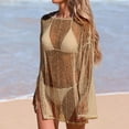 thumbnail image 6 of UPPADA Women Crochet Beach Cover Ups Dress Short Sleeve Split Hem Bathing Suit Cover Up Summer V Neck Casual Mini Coverup Khaki,Free Size, 6 of 7