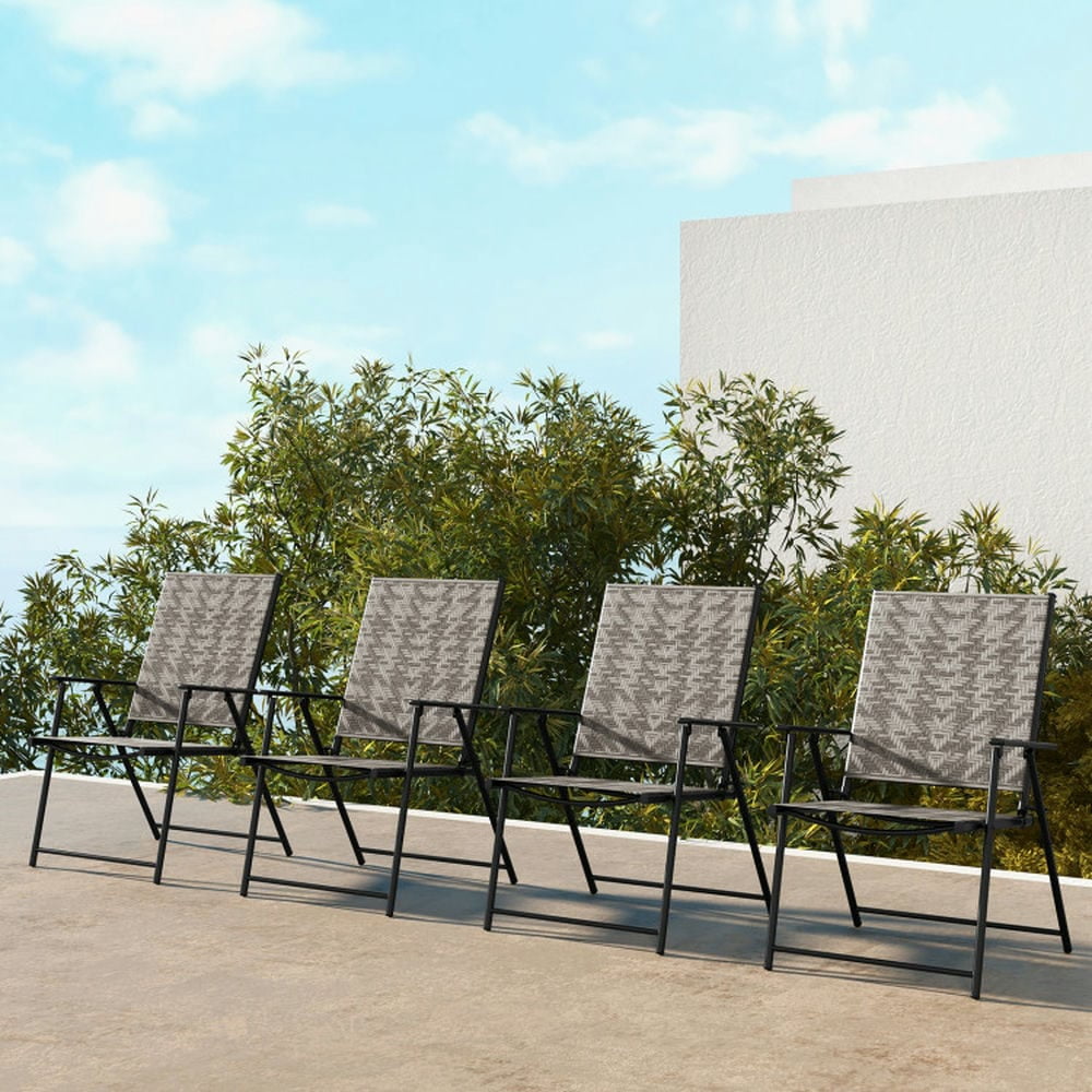 Barara King Patio Dining Chair,Outdoor Dining Room Chair,Set of 4 Patio Folding Chairs with Armrests and Portable Lawn Chairs for Garden Backyard-Gray