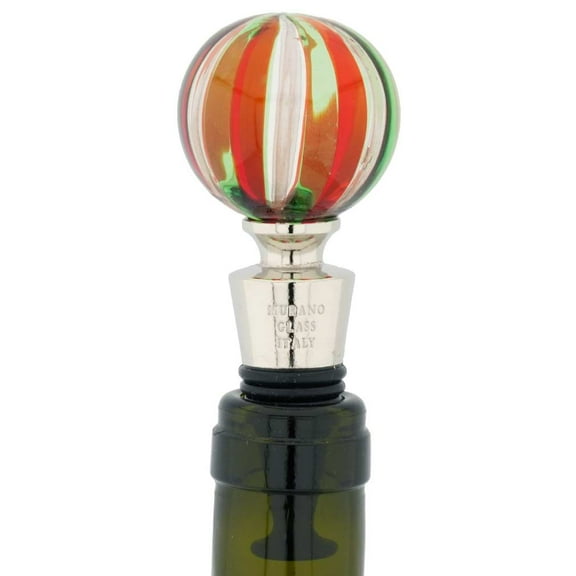 GlassOfVenice Murano Glass Bottle Stopper - Red and Green