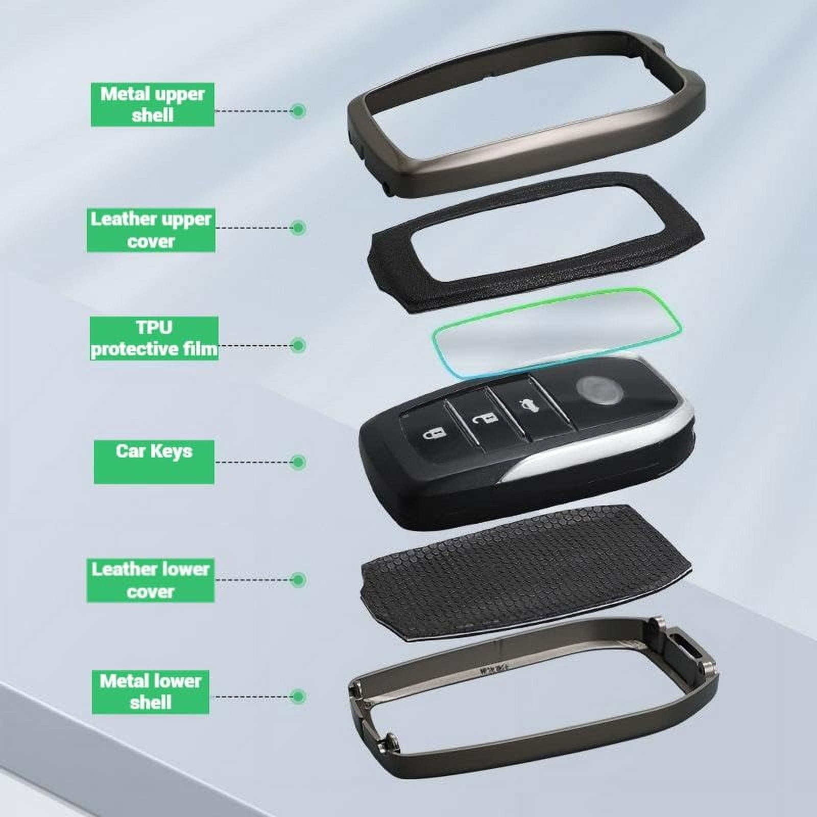 for Toyota Key Fob Cover, Leather+Zinc Alloy Key Fob Case for 2025 Camry, 2021-2025 Venza, Grand Highlander Hilux, Fortuner, 2022-2025 Tundra Tacoma Remote Key