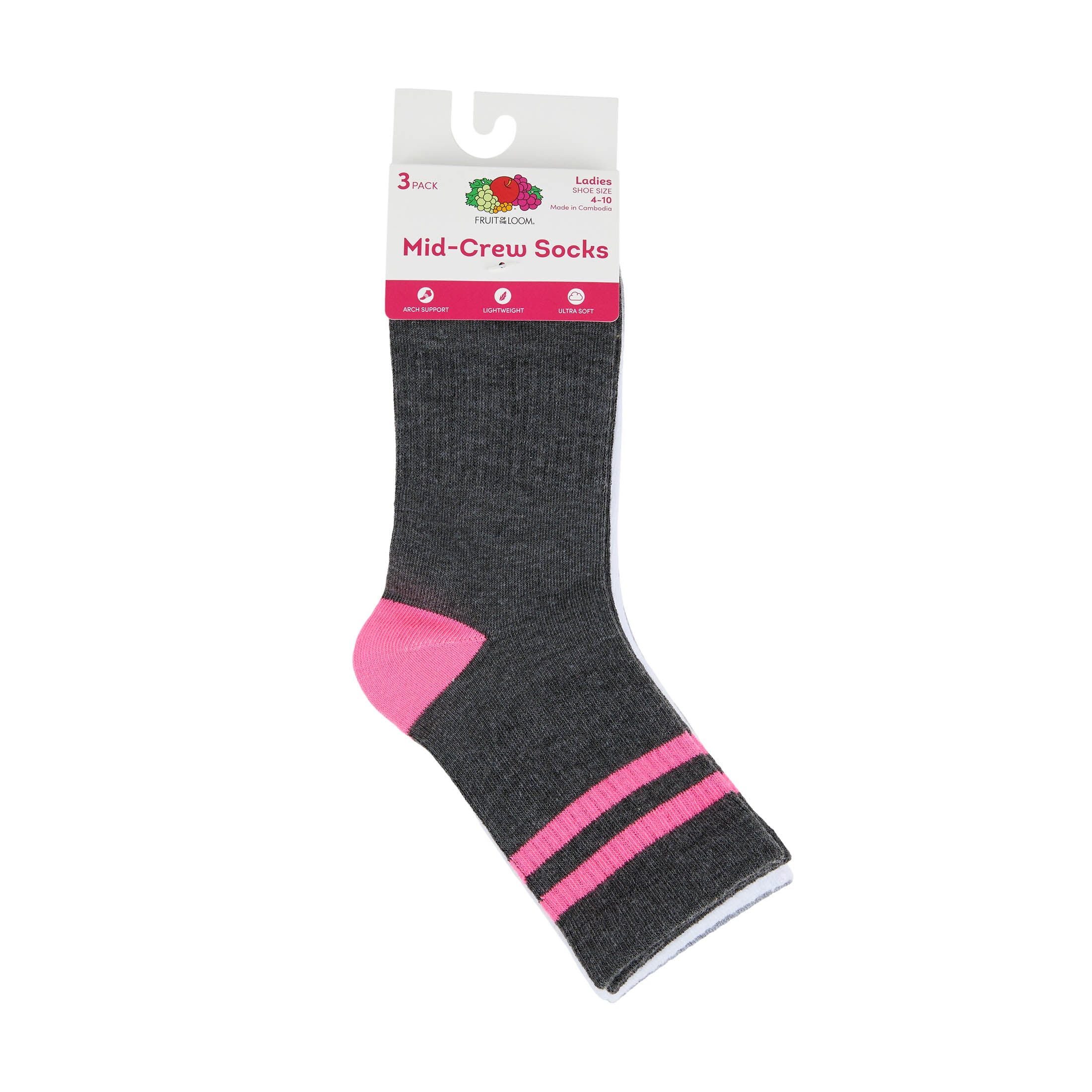 Fruit of the Loom Womens Value Mid Crew Socks, 3-Pack, Sock Sizes 4-10