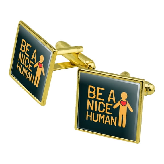 Be A Nice Human with Heart Square Cufflink Set - Silver or Gold