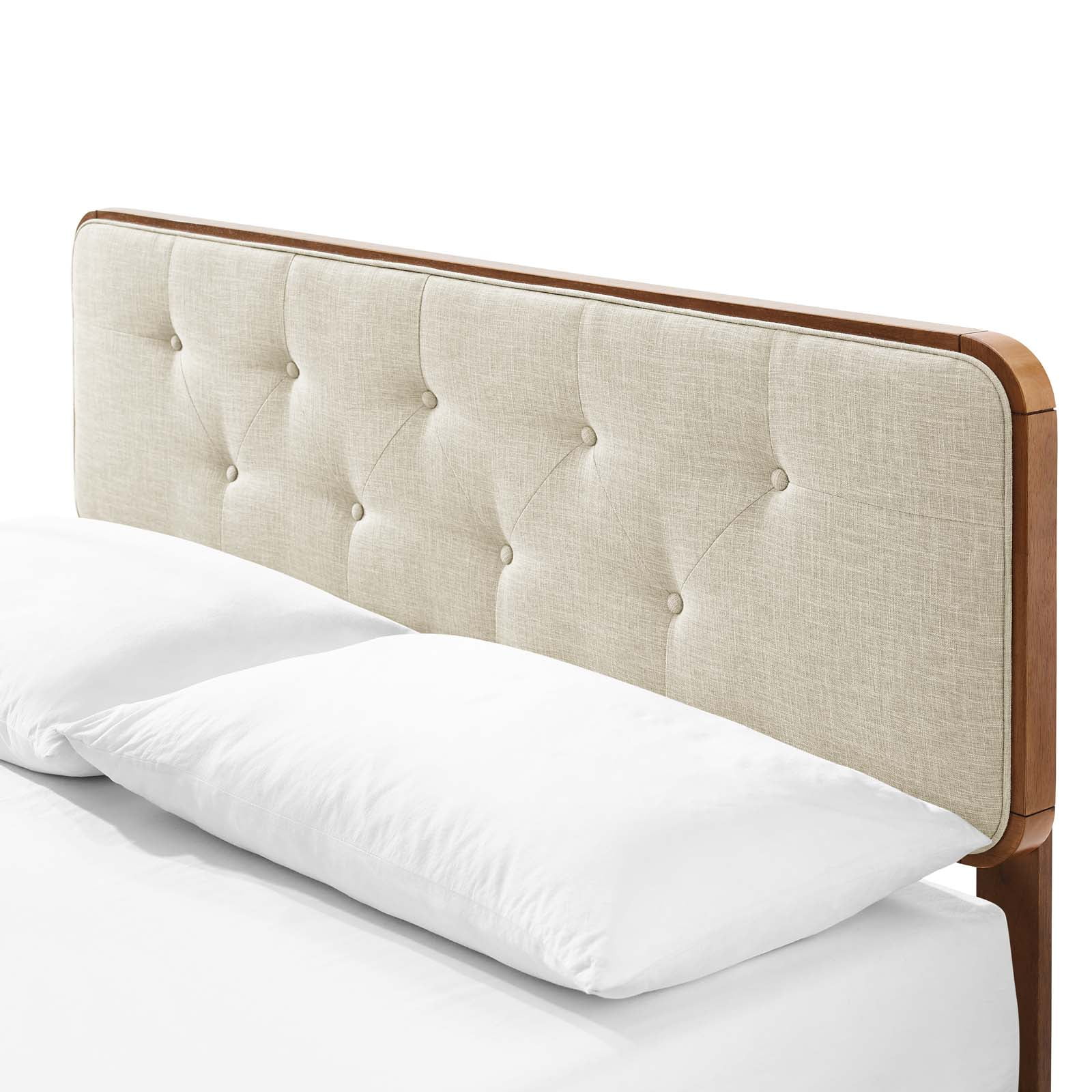 Platform Bed Frame, King Size, Wood, Brown Walnut Beige, Modern Contemporary Urban Design, Bedroom Master Guest Suite