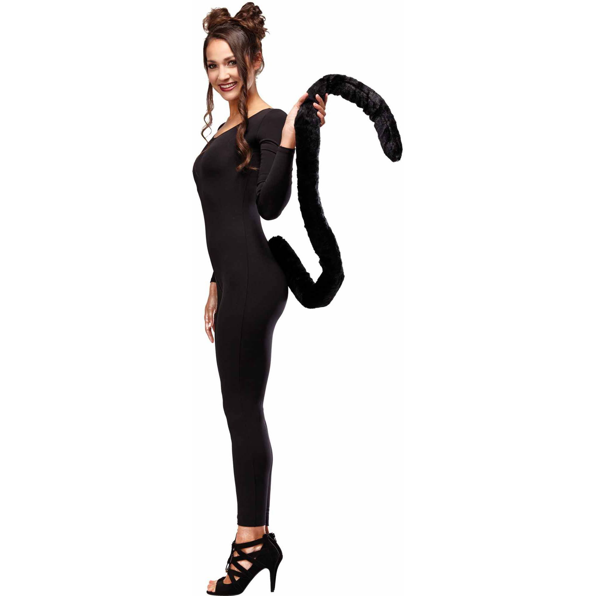 Black Vinyl Fur Tip Cats Tail Fancy Dress Halloween Cat Accessory Ladies Adults 