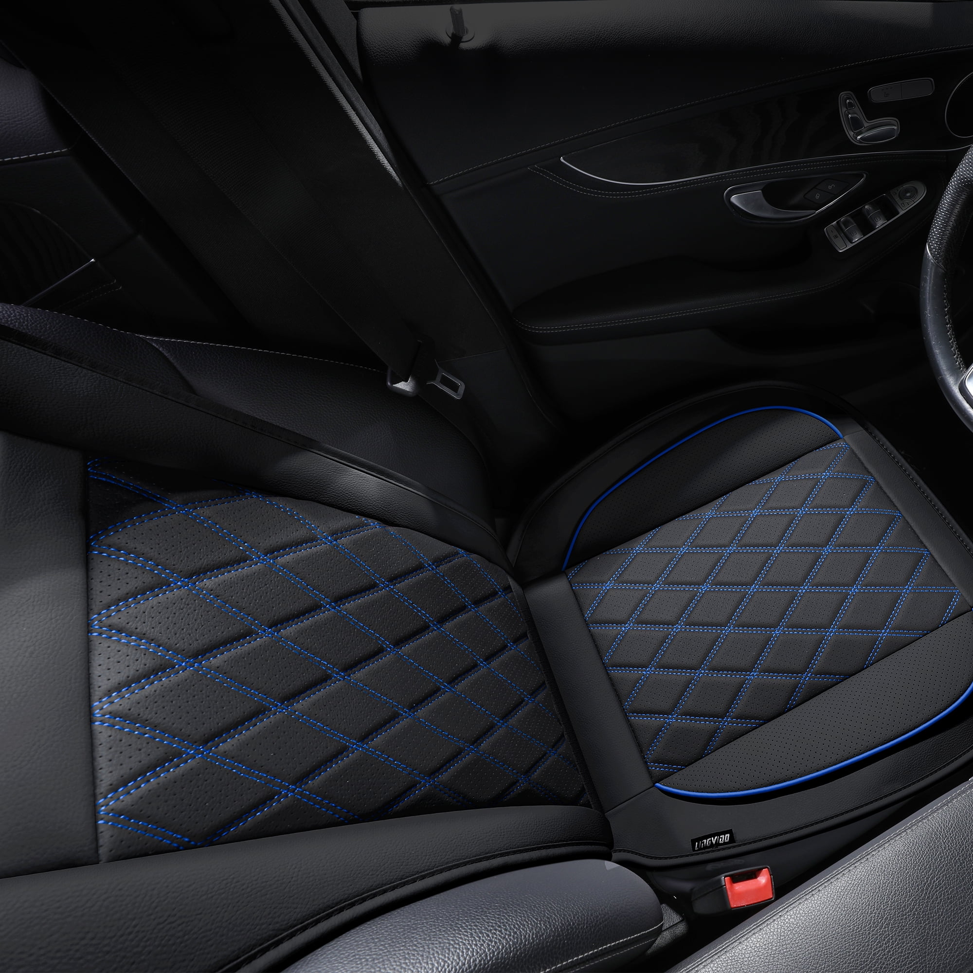Universal Front Car Seat Covers for 2 Seats, Black-Blue Trim, Stylish Interior Upgrade for Cars SUVs Trucks, Full Surround Anti-Wear Waterproof Front Seat Protector
