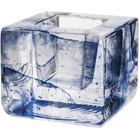 Kosta Boda Brick Votive, Tealight Candle Holder, Made from Crystal - Cube Brick Shape, Contemporary Art, Shelf Decoration & Table Centerpiece, 3" x 3.4" - Blue