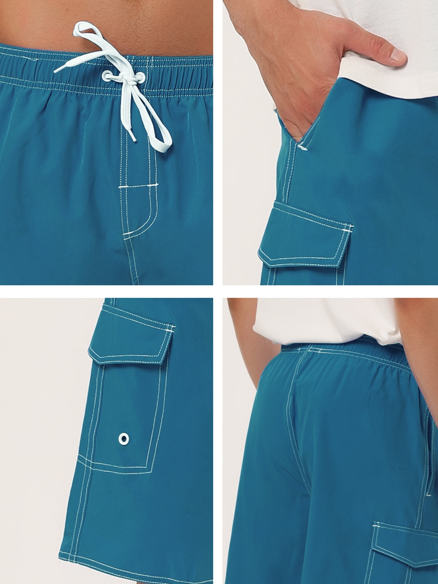 INSPIRE CHIC Father's Day Men's Shorts Summer Drawstring Elastic Waist Solid Beach Board Swim Shorts 36 Blue