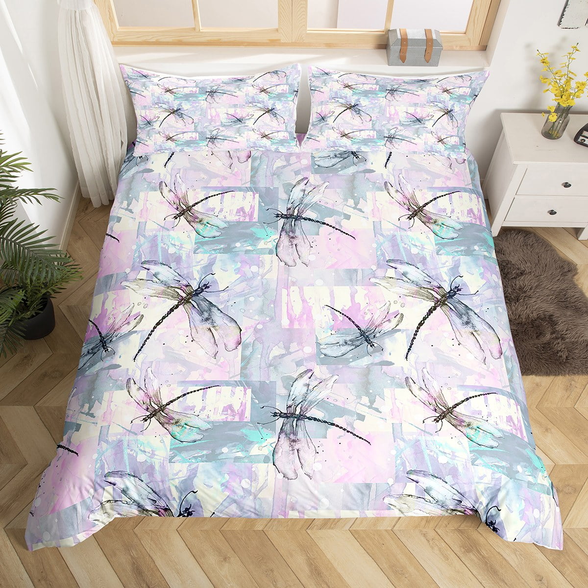 YST Girls Watercolor Dragonfly Duvet Cover,Tie Dye Dragonflies King