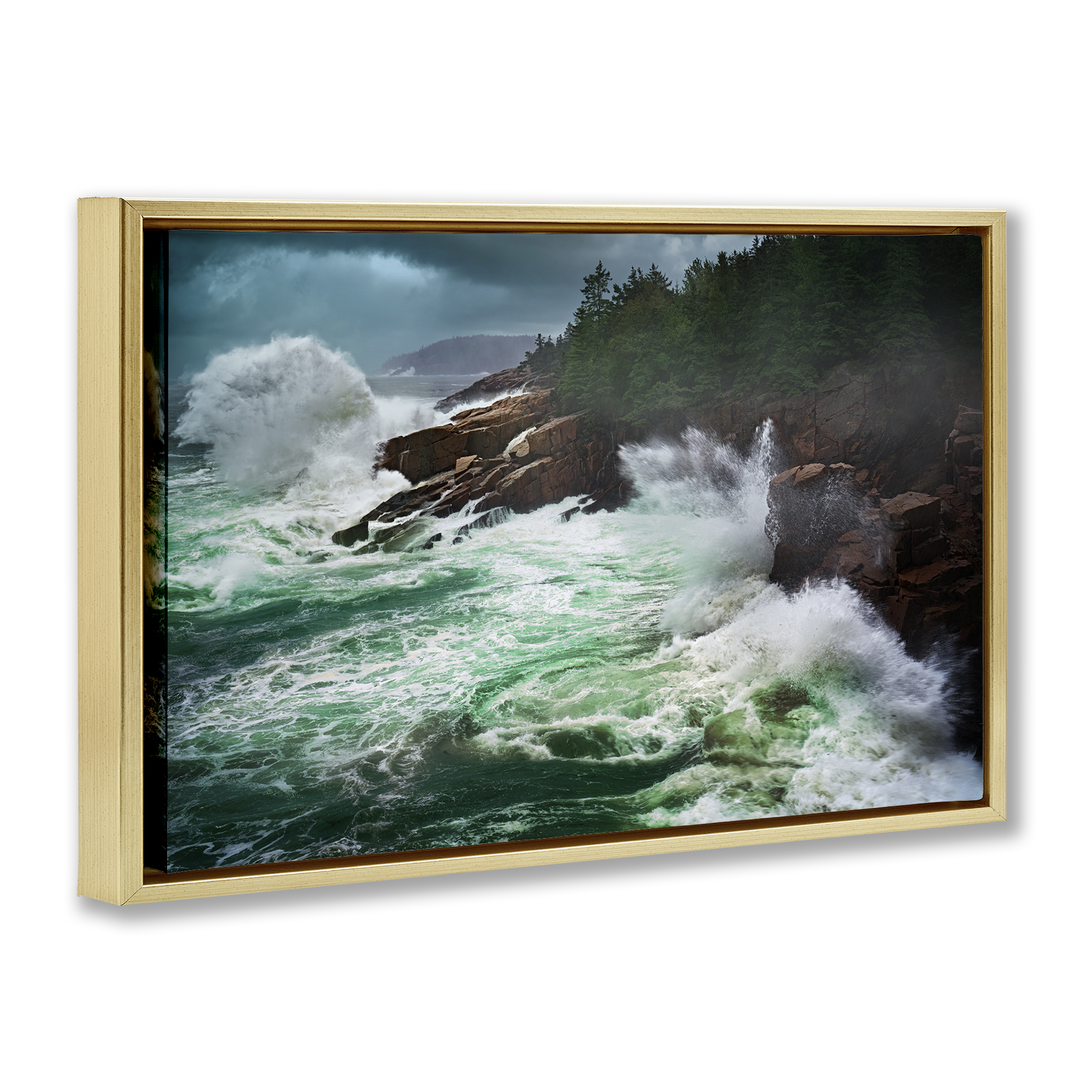 Stupell Industries Strong Crashing Waves Nautical & Beach Photography Gold Floater Framed Canvas Art Print Wall Art, 31 x 21