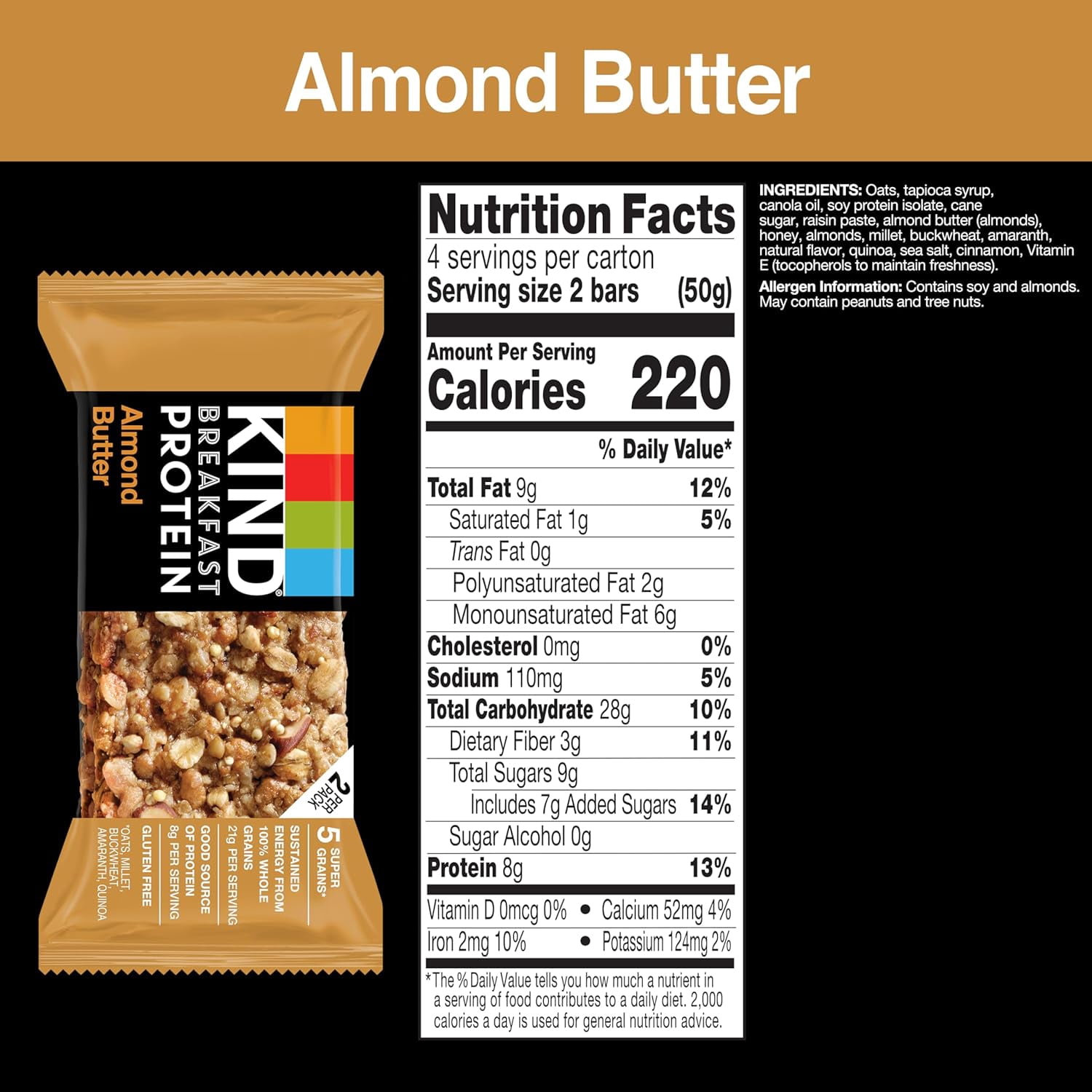 KIND Breakfast Bars, Variety Pack, Honey Oat, Almond Butter, and Peanut Butter, Healthy Snacks, Gluten Free, 3-8g Protein, 18 Count