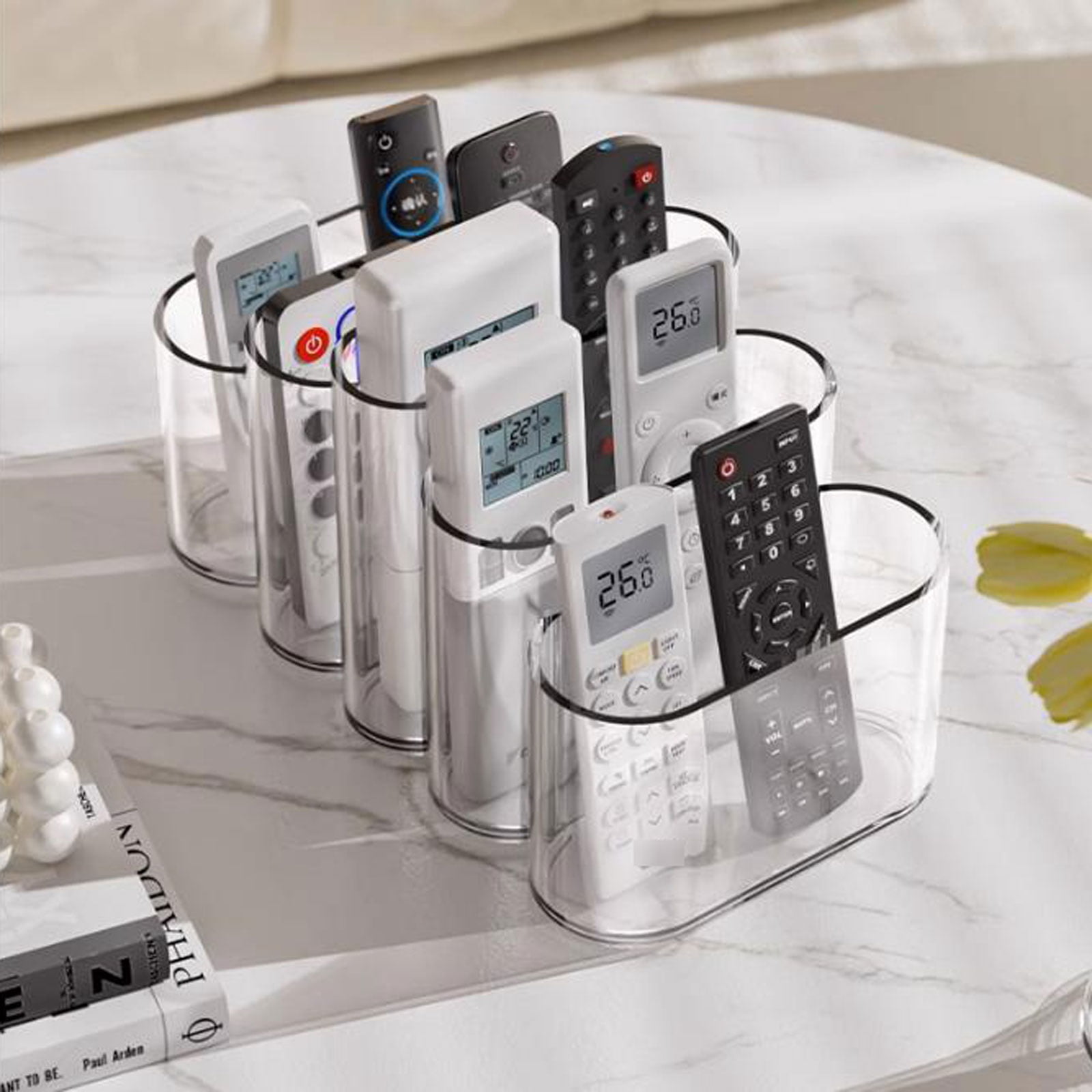 Multifunctional Storage Box Remote Control Holder with 5 compartment to Store Small Items, Glasses, Plastic Desk Organizer for Office Supplies TV Remotes Air Conditioner Remotes