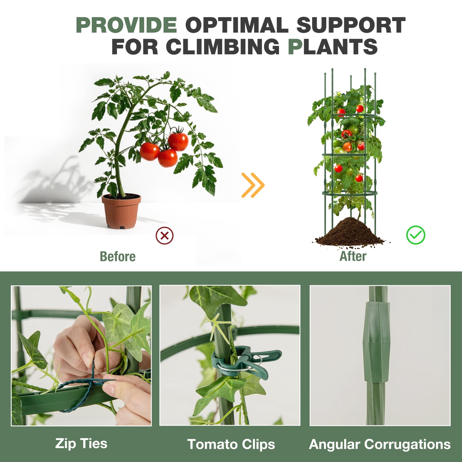Gymax 3-Pack Garden Tomato Trellis 60'' Plant Support Cage w/ Adjustable Size for Plants