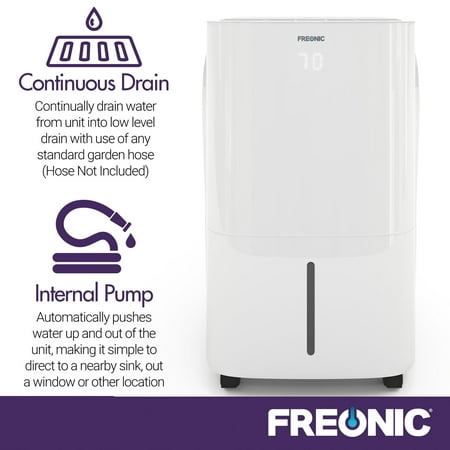 Freonic - 50 Pint Dehumidifier with Built-In Pump | LED Display | Bathroom, Basement, Bedroom, and Rooms up to 4,500 Sq. Ft. - White