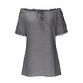 thumbnail image 4 of Wycnly Womens Blouses and Tops Dressy Sexy off Shoulder Lace Trim Plus Size Baggy Comfy Cotton Linen Shirts Summer Solid V-Neck Short Sleeve Cute Tees Tops Dark Gray m, 4 of 6