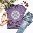 thumbnail image 2 of Camiseta de mujer Blusa de verano con cuello redondo y manga corta con estampado floral, Morado, 3XL Eigraketly AP002559-18, 2 of 5