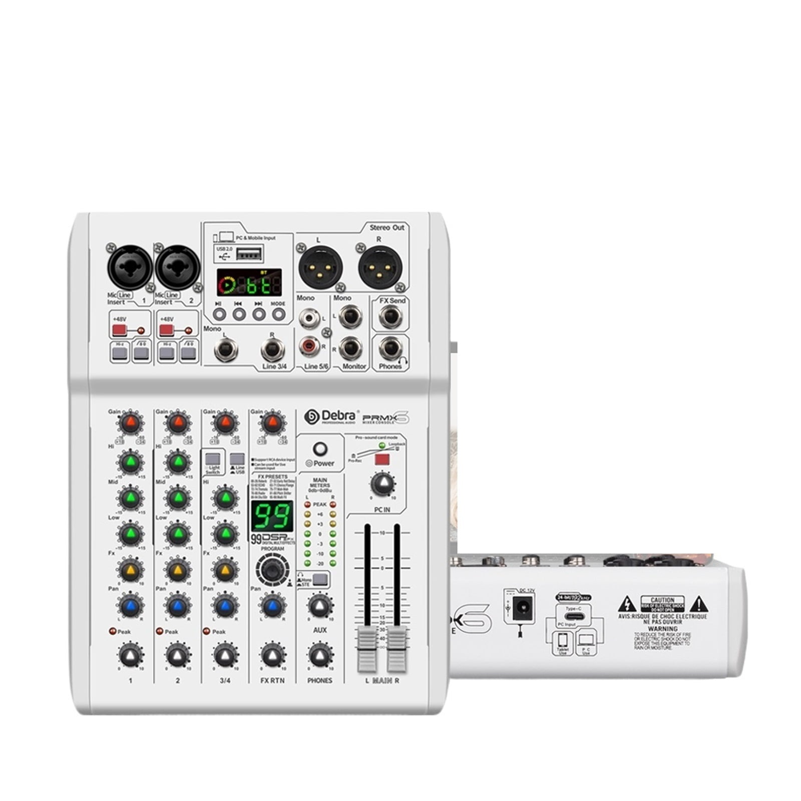 DJ Console Mixer 99 DSP Effects Mixing Console PRMX-6 With 5.0 BT 24bit/192k For Recording Musical Instrument ,Easy to Operate