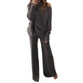 thumbnail image 2 of Womens 2 Piece Outfits Fall Lounge Set Oversized Chunky Knit Sweater Top Wide Leg Pants Loungewear Clothes Dark Gray M, 2 of 7