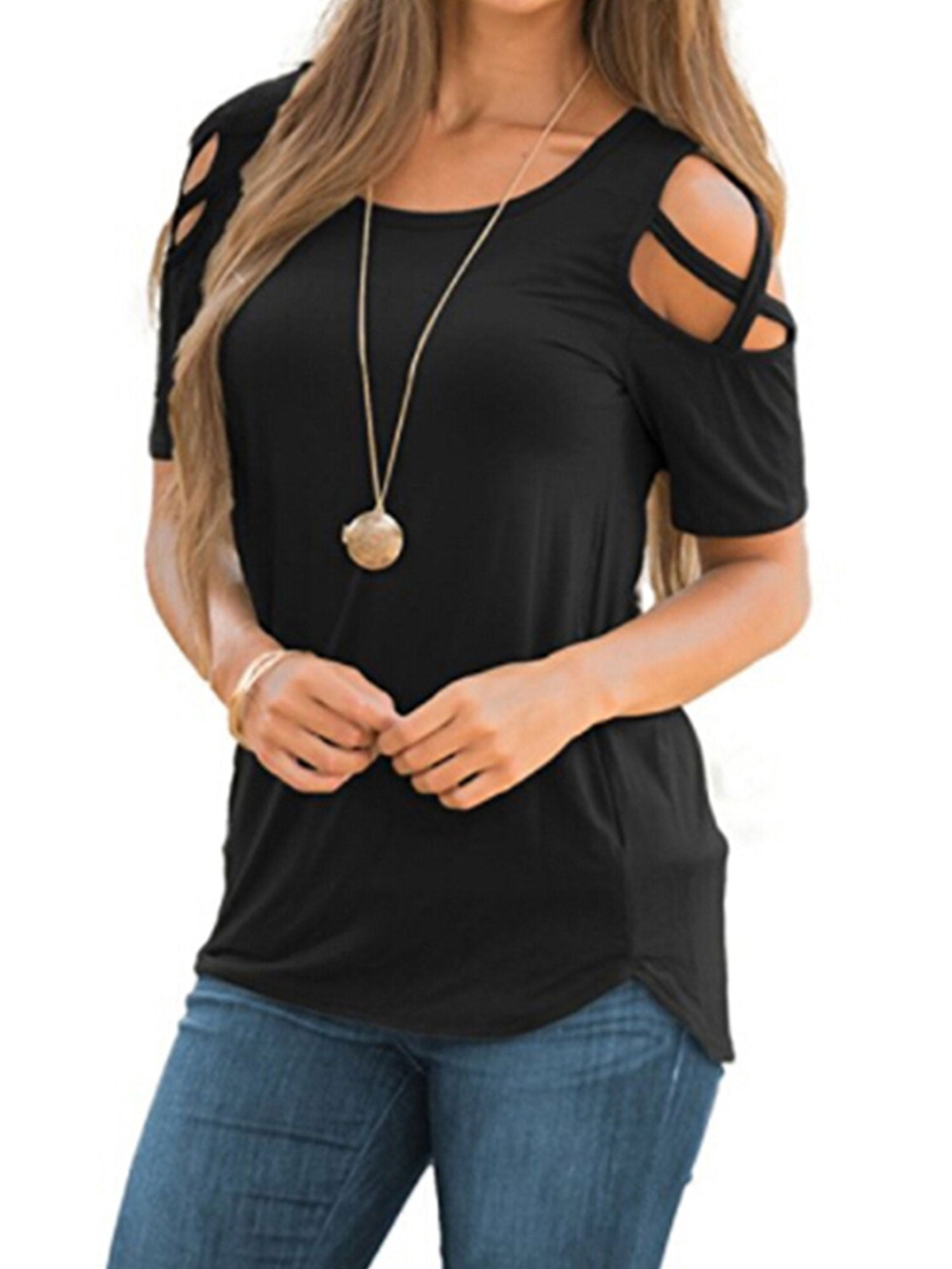 Amober Womens Street Pattern T-Shirt Short Sleeve Loose Summer Top Tee
