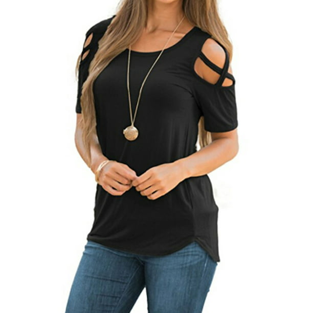 Fashion Women Loose Casual Off Shoulder T-Shirt Blouse Ladies Summer Short  Sleeve Tops T-Shirt Baggy Home Wear