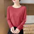 thumbnail image 4 of GigrtiJin Women's Long Sleeve Shirts Basic Baggy Pullover Tops Round Neck Lightweight Solid Color Shirts, 4 of 5