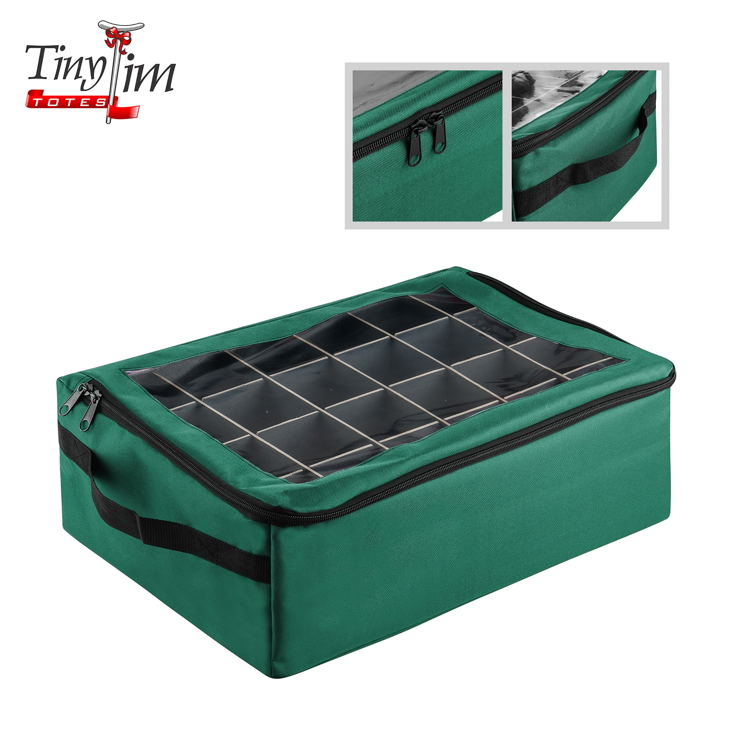 Green Case Tiny Tim Totes 83-DT5575 Premium 48 Christmas Ornament Organiser Storage Box 