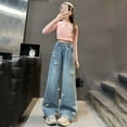 thumbnail image 7 of LUOGENLI Girls Shorts Size 8-9 Girls Fashion Embroidered Pants Elastic Waist Wide Leg Jeans Loose Casual Demin Pants with Pockets Girls Shorts Size 14-16 Jean E-Light Blue 12-14 Years, 7 of 7