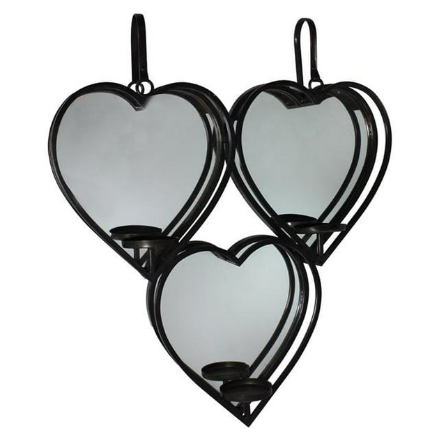 Urban Designs 7792176 Three Hearts Mirrored Candle Wall Sconces Set