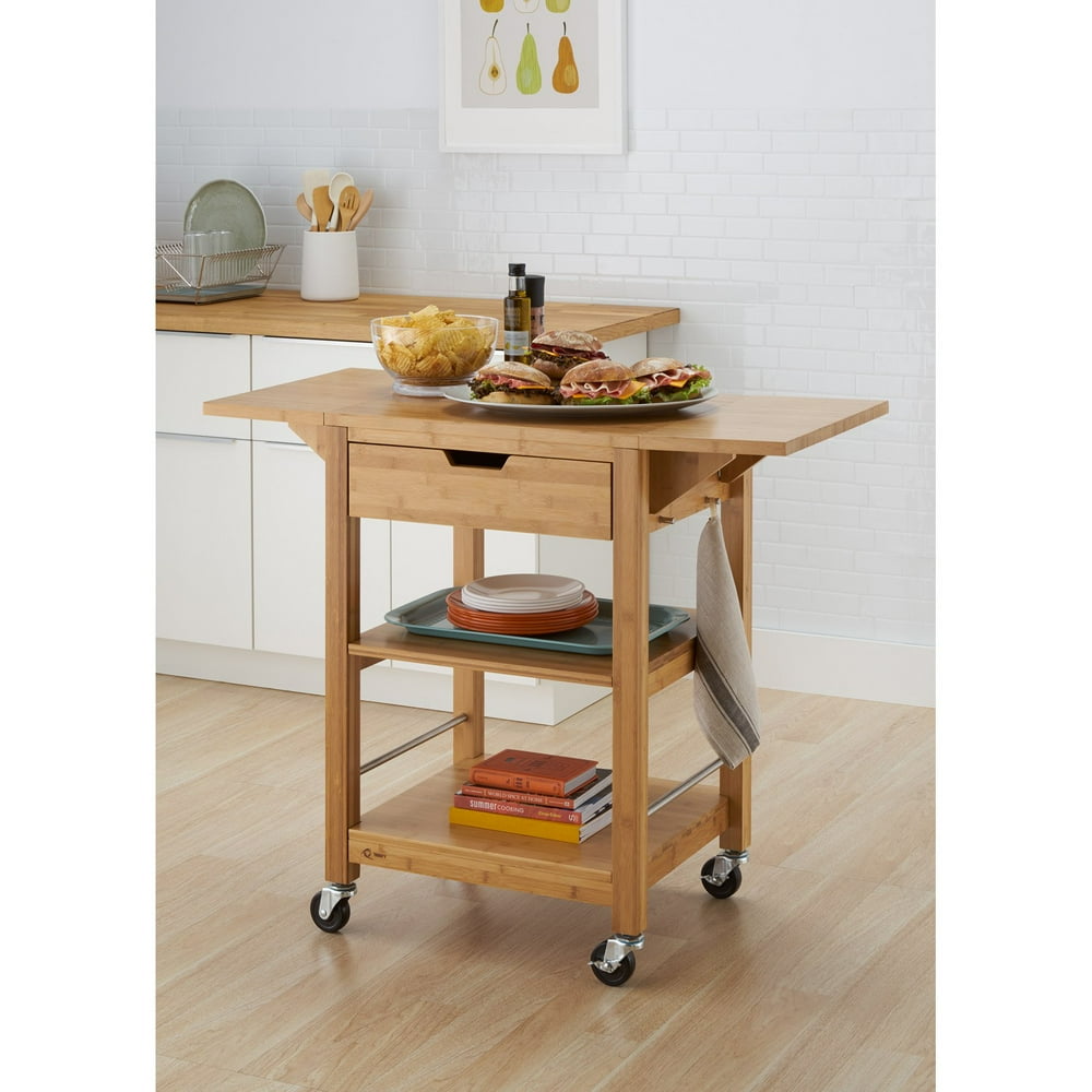Trinity Bamboo 24 in. Kitchen Cart with Drop Leafs