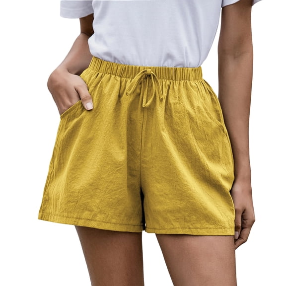 Nestiefly Linen Shorts for Women Summer Casual Wide Leg Loose High Waist Drawstring Dressy Shorts 2026 Beach Vacation Clothes Yellow XL