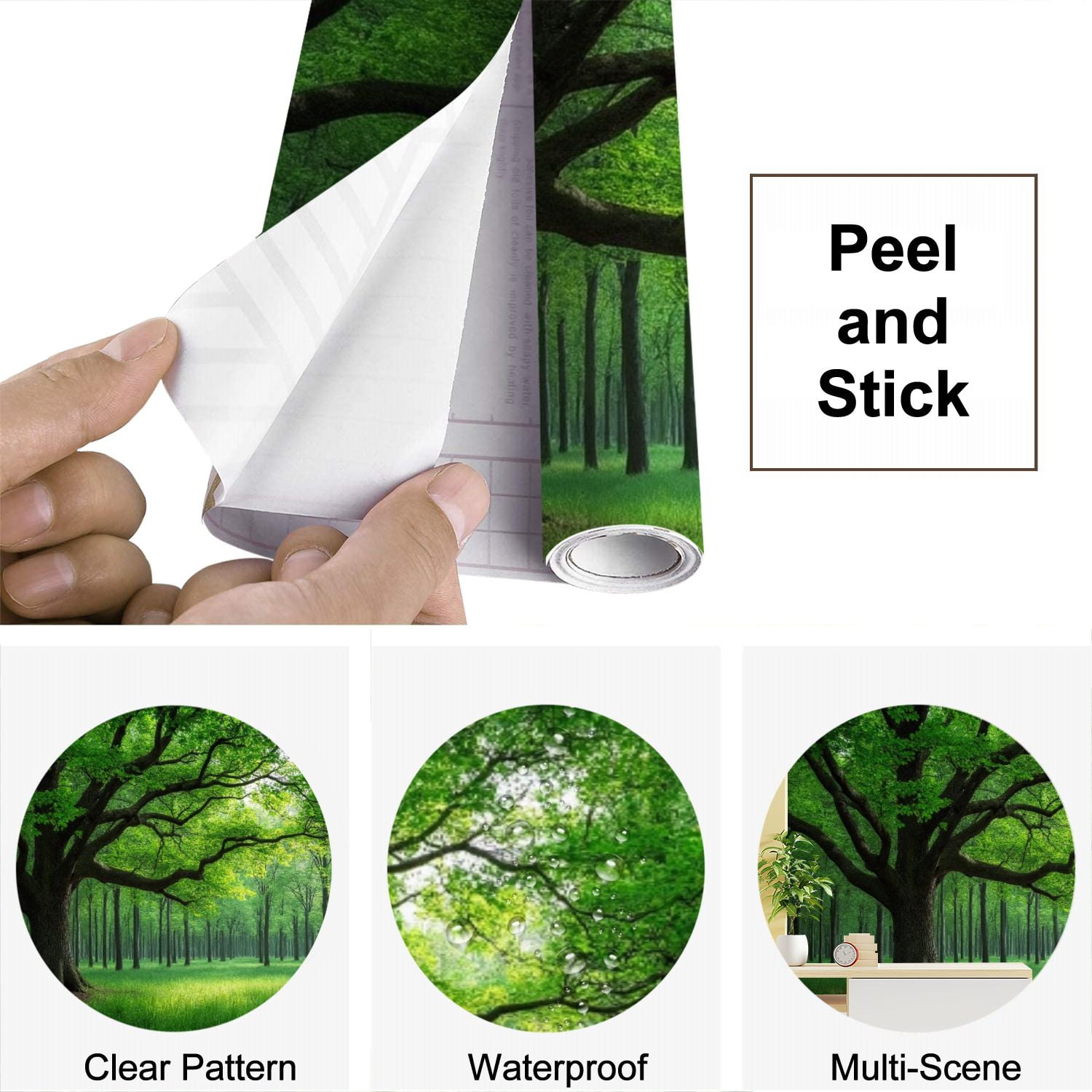 Peel and Stick Wallpaper Tree Lake Green Forest Living Room Bedroom Office Trees Branches Modern Art Wall Mural Decor Self Adhesive and Removable 69in x 98in