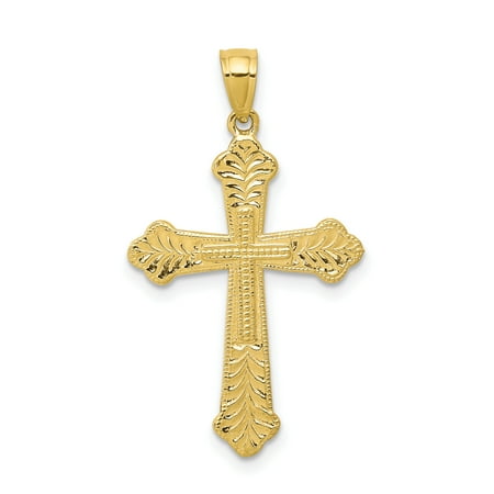 Solid Gold Lighthouse Charm (10k Yellow Gold Budded Cross Religious Pendant Charm Necklace Passion Fine Jewelry For Women Gift)