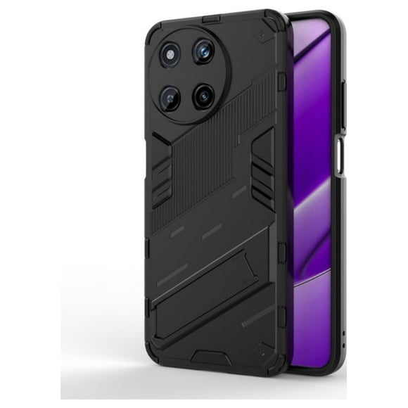 Black Silicone Anti-Drop Case with Built-in Stand for Realme 11 4G - Shockproof Protective Cover with Bracket Function, Durable Soft Gel Shell Designed for Realme 11 4G Smartphone