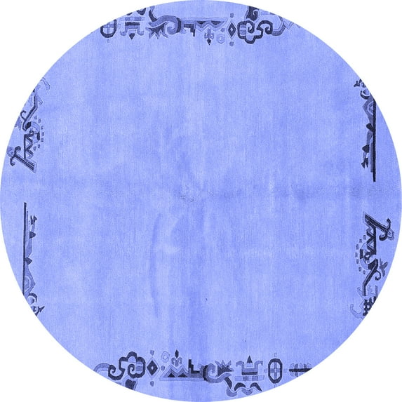 Ahgly Company Machine Washable Indoor Round Abstract Blue Modern Area Rugs, 5' Round