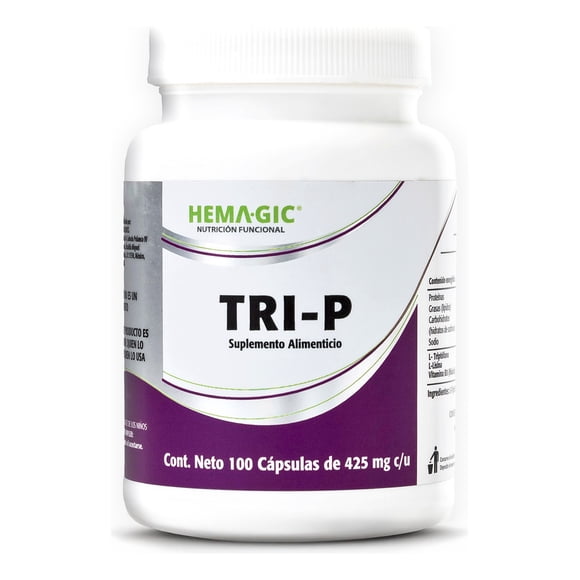 HEMAGIC RI-P Triptófano L-Lisina y Vitamina B3 - 100 Cápsulas Vegetales - 400 mg y 425 mg por Cápsula - Suplementos Alimenticios - Ingredientes Puros