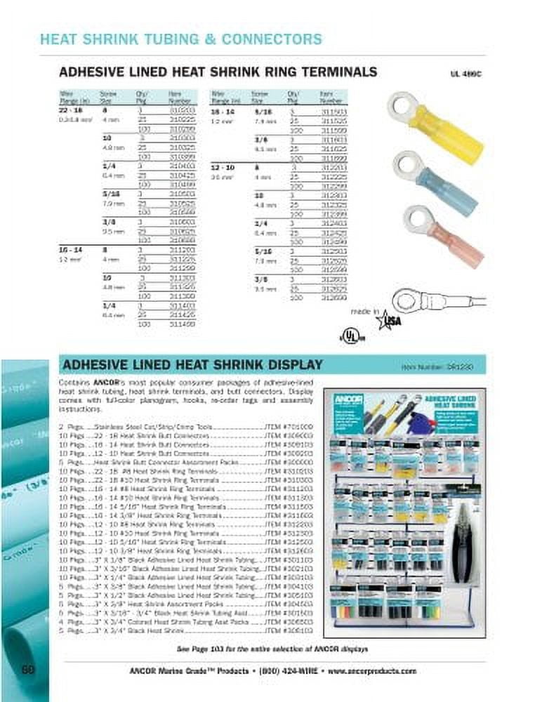 Ancor 310699 Heat Shrink Ring Terminal - 22-18 3/8", 100pc