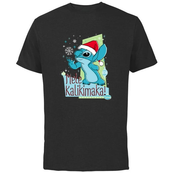 Disney Lilo & Stitch Mele Kalikimaka Holiday - Short Sleeve Cotton T-Shirt for Adults - Customized-Black
