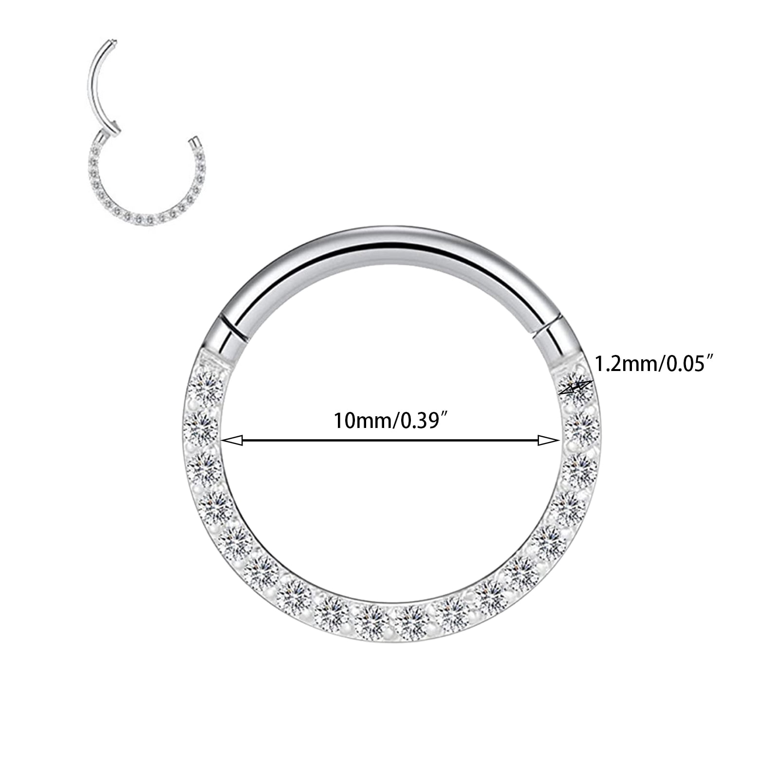 316L Surgical Steel Crystal Nose Lip Ring Earring Hinged Segment Ring 16G 8MM 