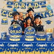 Graduation Decorations 2026 Gold Themed Set - Congrats Grad Banner, Class of 2026 Backdrop Complete Party Supplies for High School & College Celebrations
