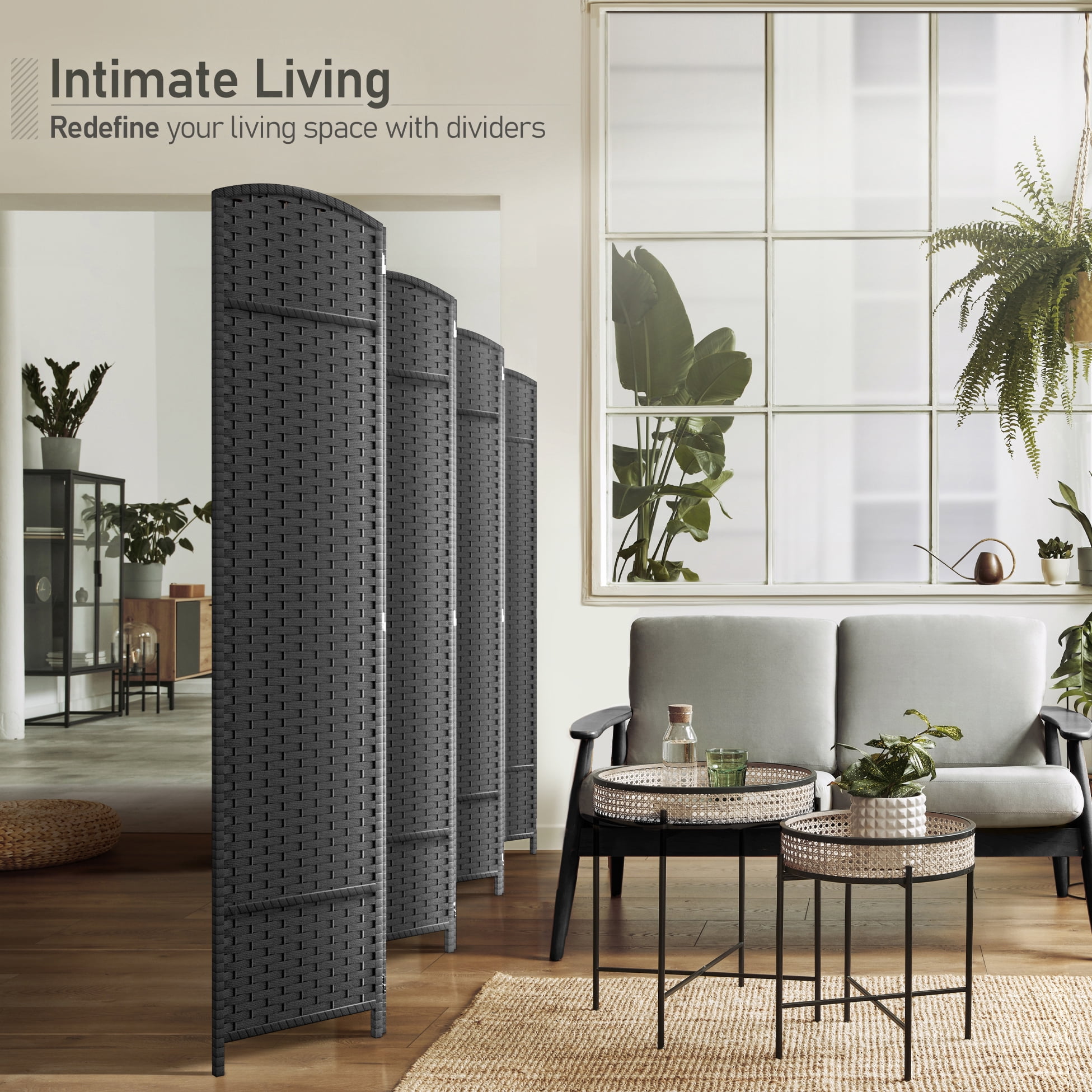 Sorbus 7-Panel Wide Folding Room Divider Privacy Screen, Hand-Woven Gray Mesh