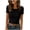 Black, variant on Lace Trim Crew Neck Ribbed Knit Crop Top Short Sleeve Fitted Blouse Women's Casual Everyday Summer Top