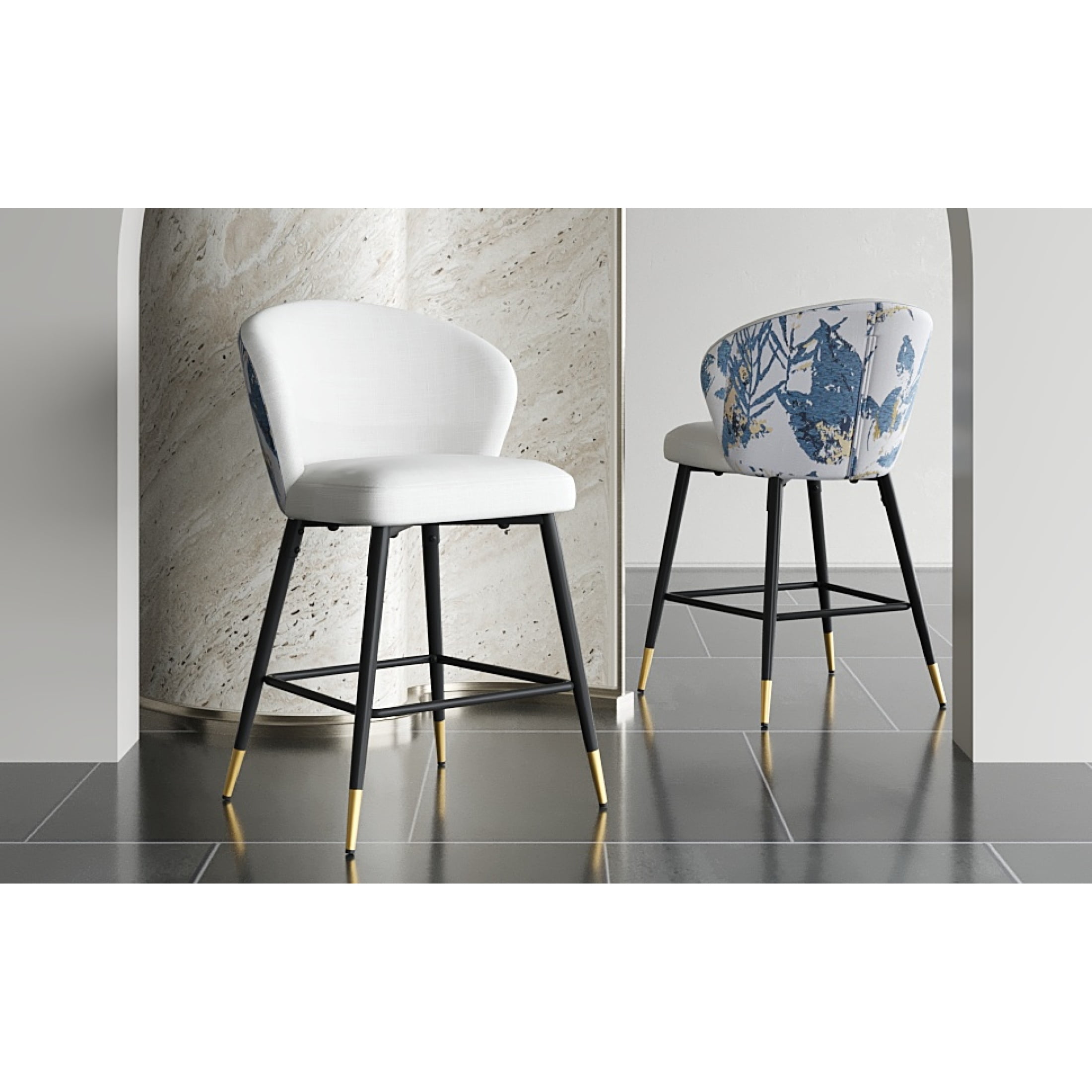 Christopher Knight Home Modern 28"H Counter Height Bar Stools, Jacquard Upholstery, Metal Frame, White, Set of 2