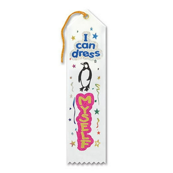 Pack of 6 White "I Can Dress Myself Award" School Award Ribbon Bookmarks 8"