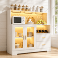 thumbnail image 1 of para Cocina, Cantina Bar Mueble para Casa con Luces LED, Toma de Corriente, Gabinete para Vinos Botellero y Copas, Gabinetes de Almacenamiento, 120 * 40 * 115cm (Blanco), 1 of 9