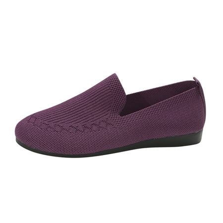 

Cathalem Ladies Fashion Solid Color Breathable Knitting Comfortable Flat Casual Shoes Purple 41