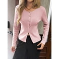 thumbnail image 6 of Women'S Vacation Button Cardigan Long Sleeve Knit Top Business Casual Round Neck Slim Fit Jacket Shirt Pink S, 6 of 8