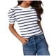 thumbnail image 1 of Camisetas de Manga Corta para Mujeres Camisetas de Manga Corta de Puff de Punto de Moda con Cuello a Rayas, Camisetas de Verano Casuales, 1 of 7